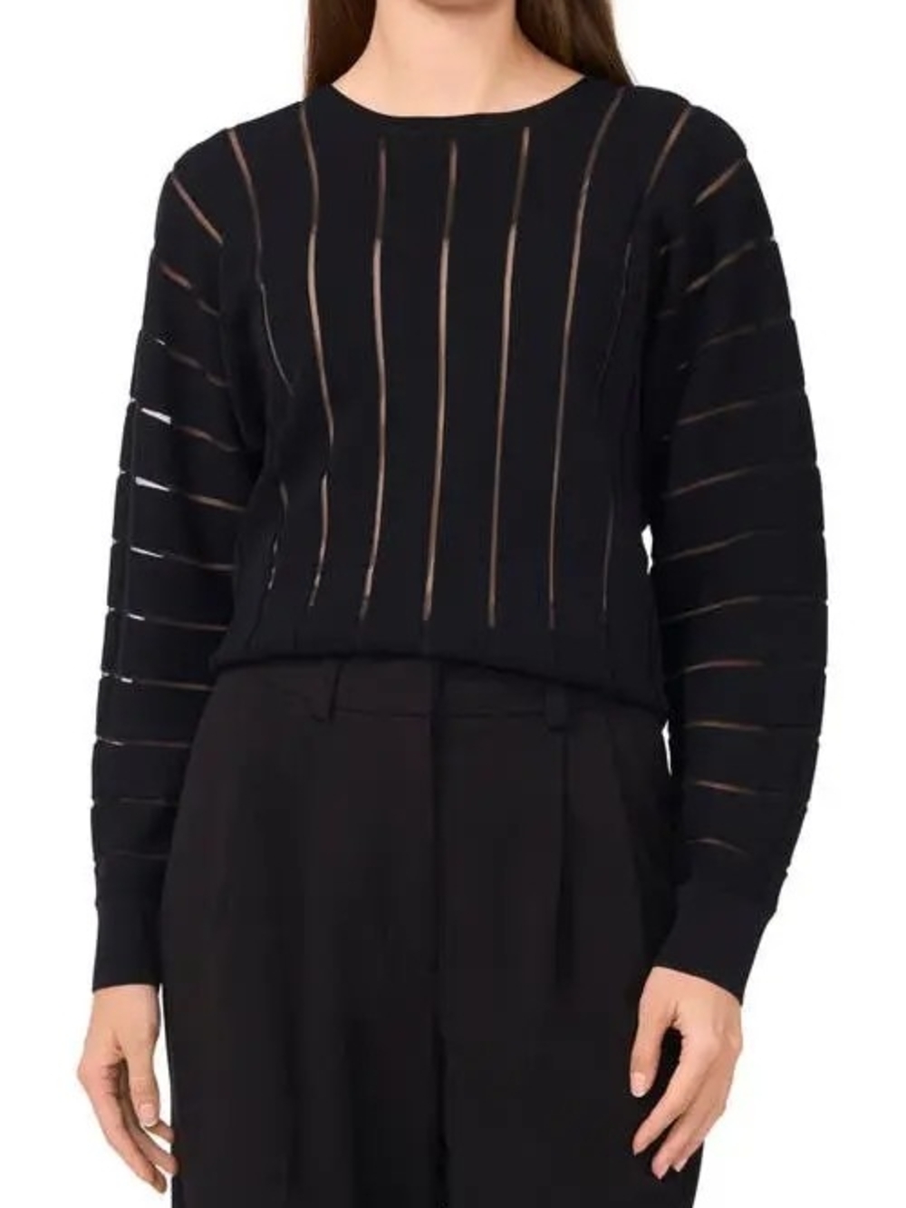 Halogen Black Ribbed Crewneck Sweater